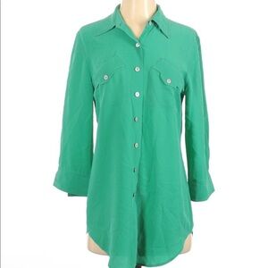 Soft Surroundings Green Long Sleeve Button Down 100% Silk Blouse Size XSmall EUC